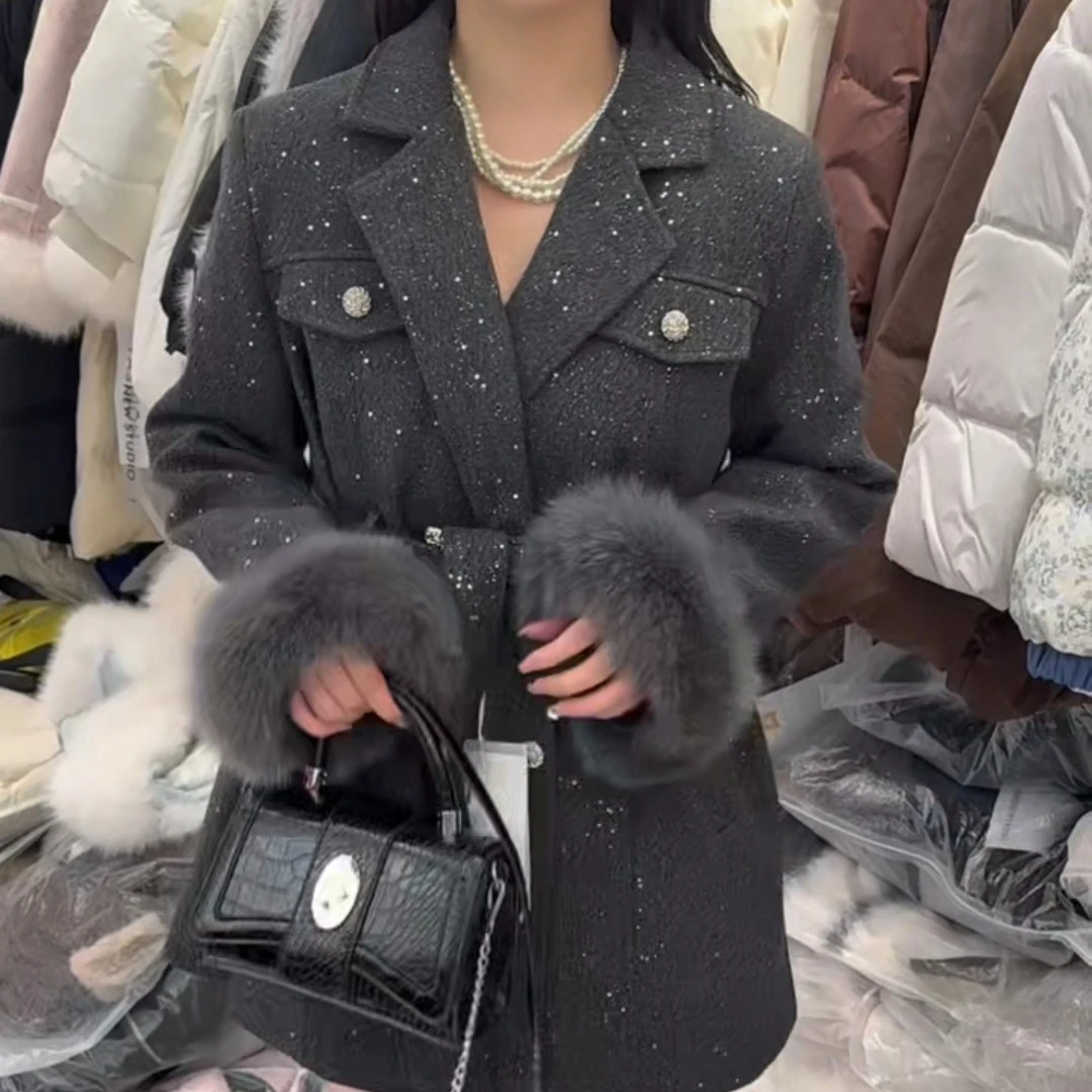 学院风可拆卸毛呢外套常规款千金风宽松型圆领直下摆