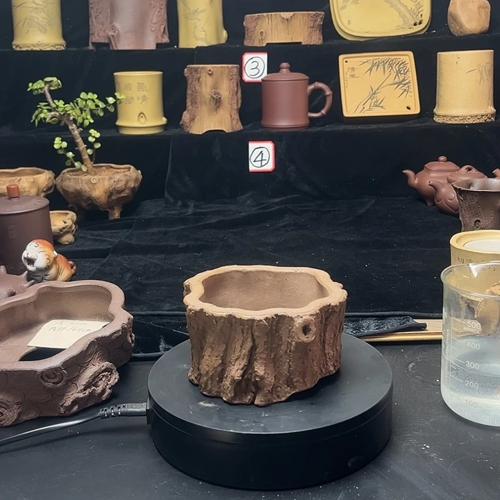 泥塑全手工制作树桩花盆