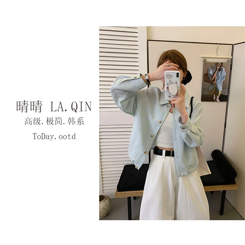 晴晴家-【挂饰亚麻外套】夏季韩系设计感后背挂饰休闲亚麻外套5079