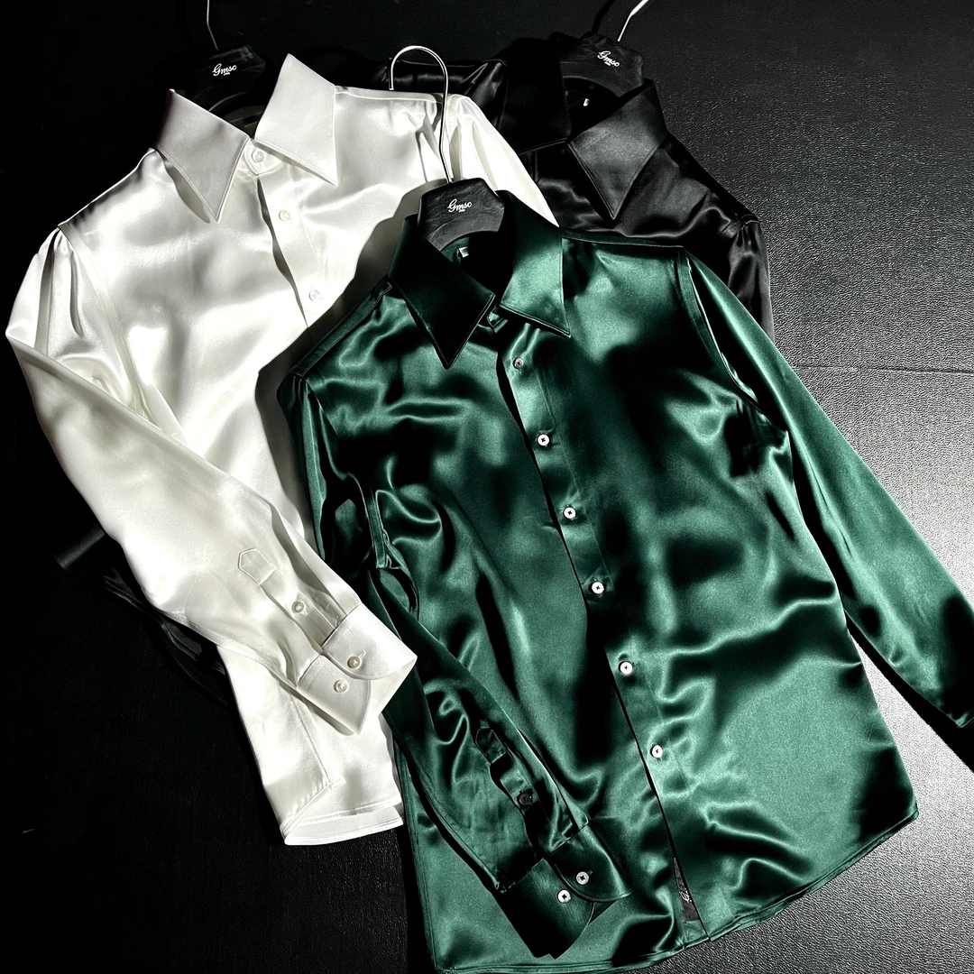 DD预售【黑标】50姆米重磅醋酸男士衬衫#C8808意式领丝滑凉爽套装