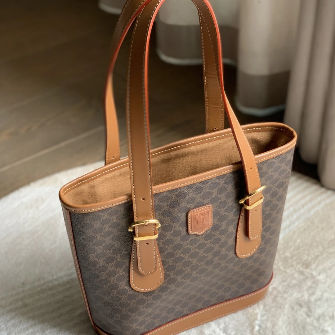 95新 Celine/思琳 XM/经典凯旋门棕老花手提水桶包/AR03808506换