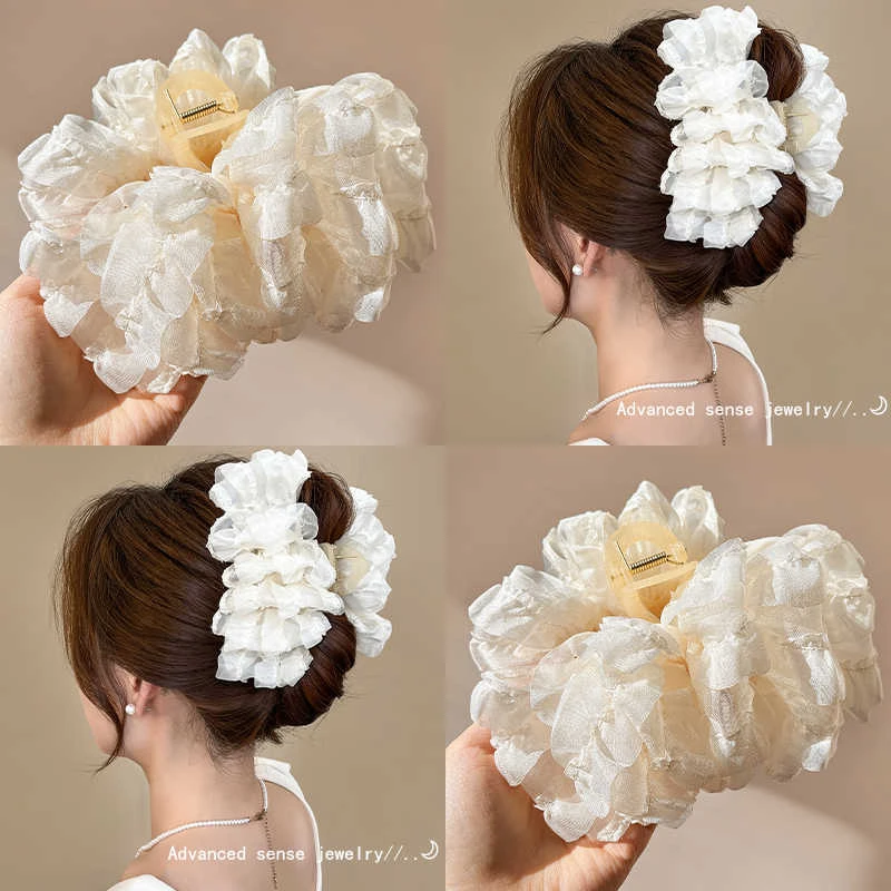白色泡泡云朵抓夹女高级感后脑勺盘发鲨鱼夹子半扎发发夹发卡头饰