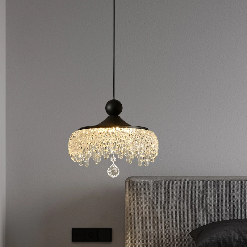 法式中古风可升降餐厅吊灯卧室床头小吊灯创意水滴过道走廊高级感