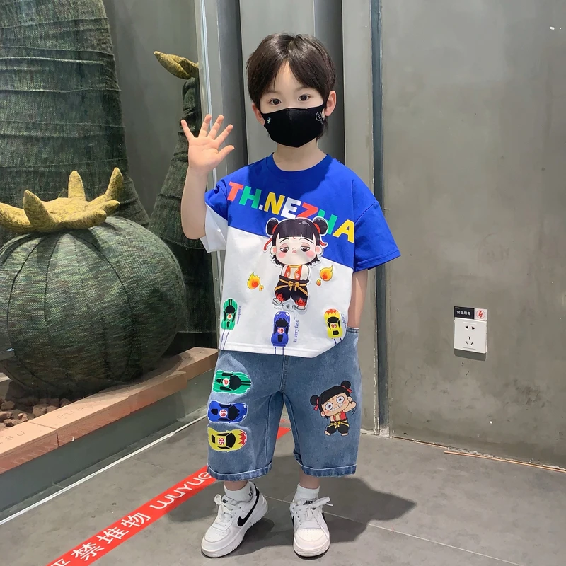 哪吒衣服男童夏季套装2025新款宝宝夏装潮酷痞帅儿童短袖T恤服装