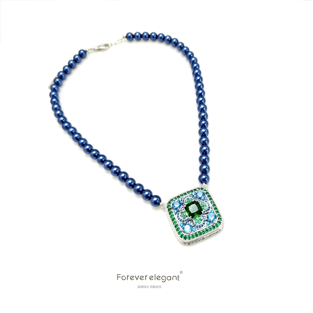 铜合金仿珍珠项链 复古时尚撞色彩色设计小众高级感项链-暮色微澜