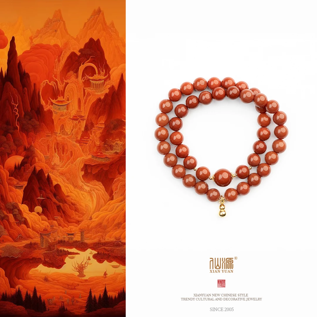 【18k】8mm南红葫芦安哥拉红双圈手串国风新中式天然珠宝本命年手链