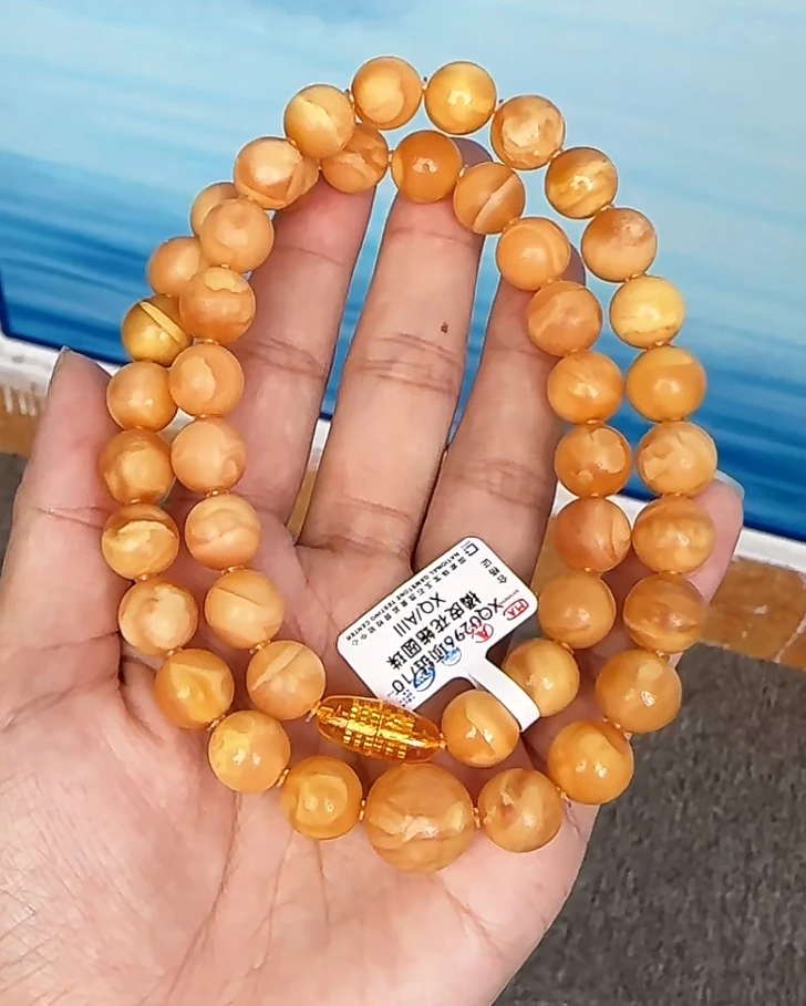 【齐福珠宝】XQ0296/10mm天然琥珀丹麦石膏花蜡项链（多样性发其一）