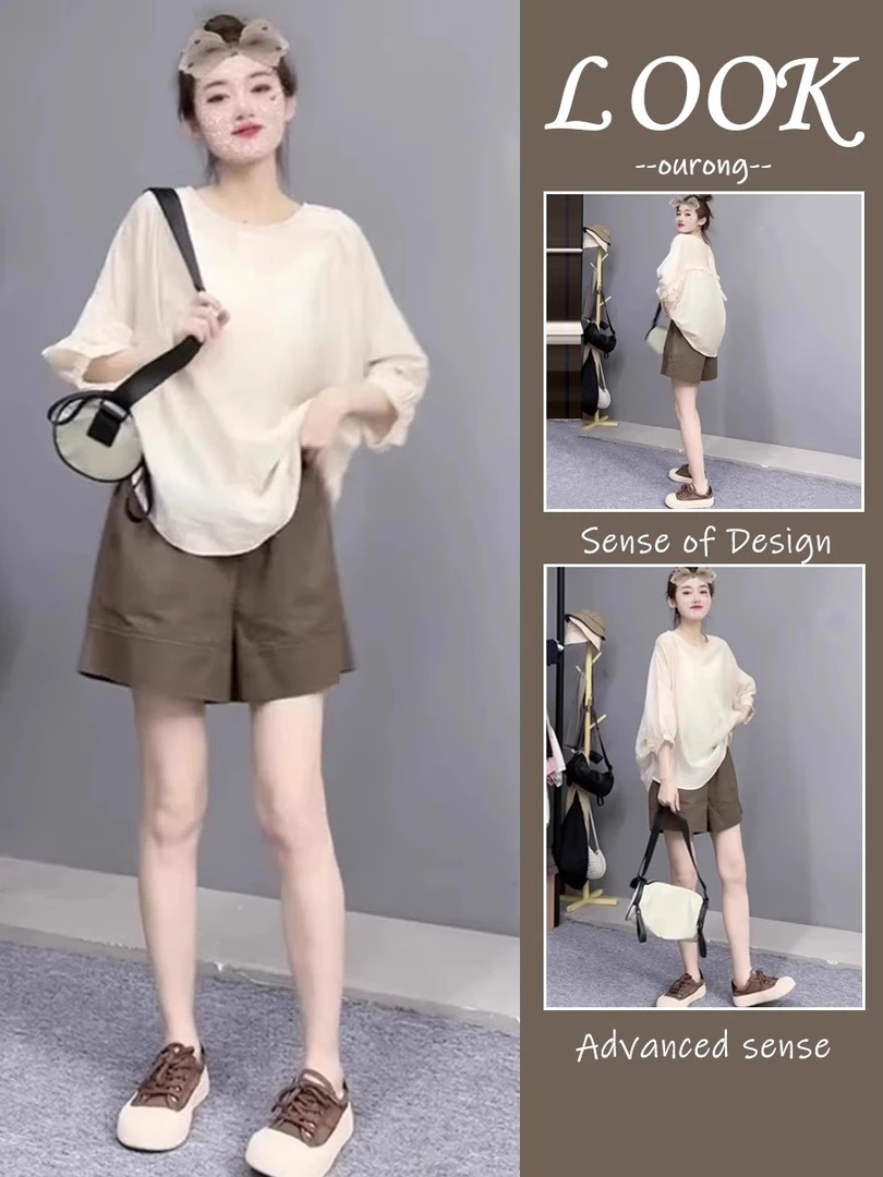 夏装新款搭配一整套网红炸街微胖显瘦短裤高级感盐系轻熟两件套装