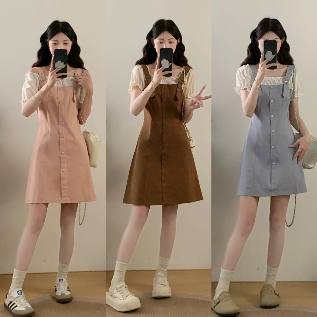 2025夏季大码女装新款韩版通勤减龄气质感假两件设计显瘦连衣裙