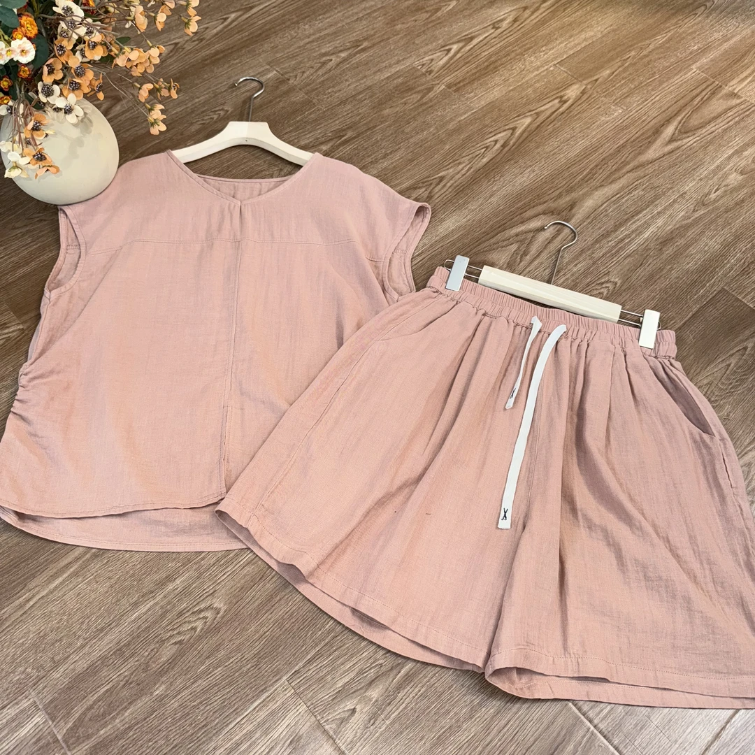 [青黛]Z663夏季新款复古套装宽松时尚休闲薄款上衣+短裤