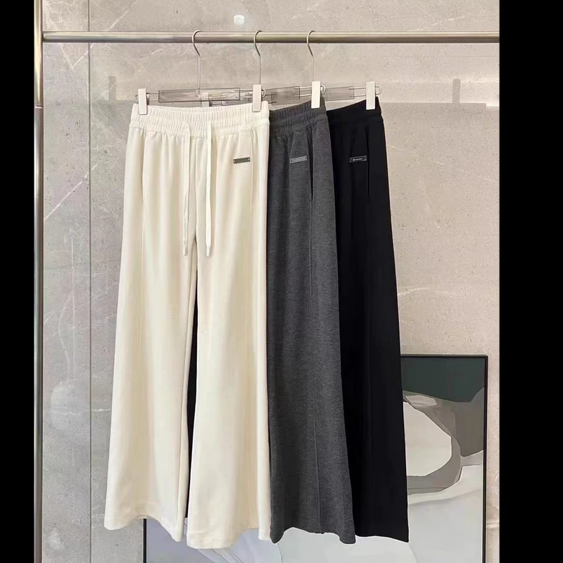 01金属logo｜高腰宽松直筒拖地裤24秋冬新款磨毛垂感休闲长裤