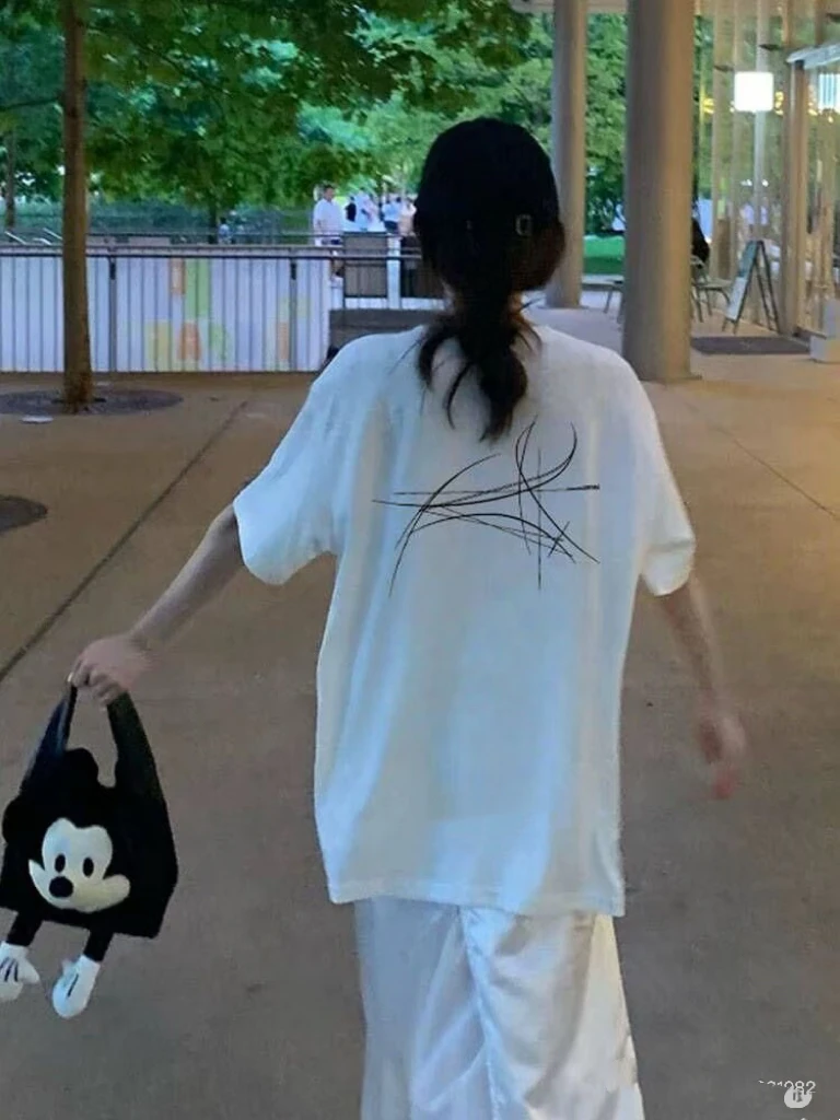 国潮美式字母短袖t恤情侣款夏季纯棉设计感印花短袖情侣宽松上衣