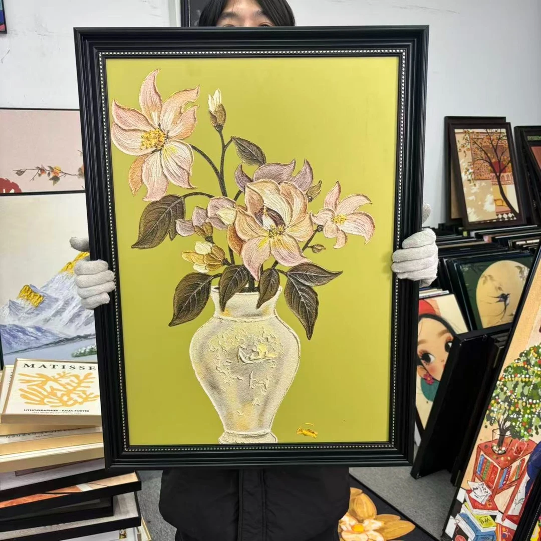 法式轻奢奶油花卉背景墙挂画适合客厅卧室彰显小众艺术感6080