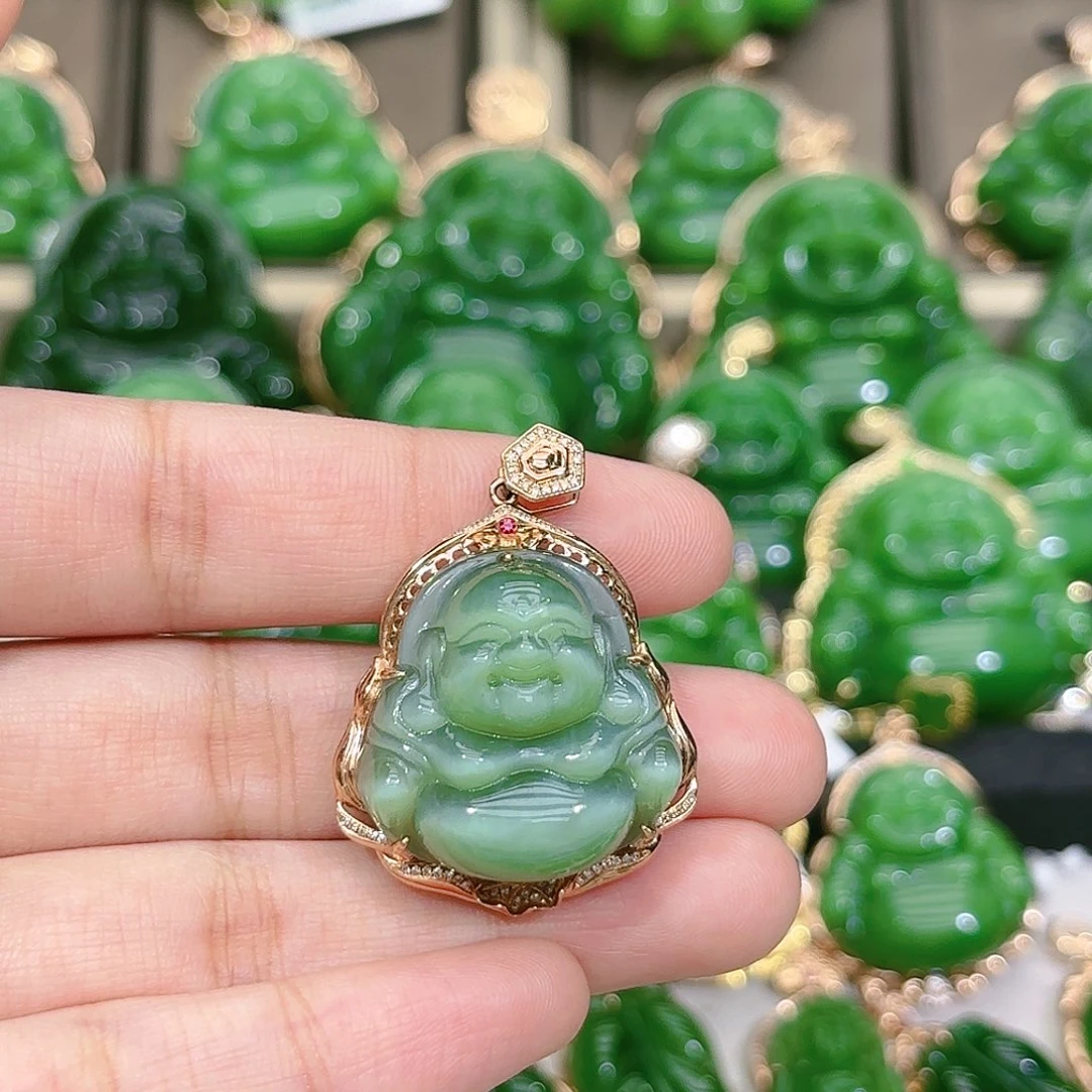 和田玉（碧玉）颈饰18K金镶嵌