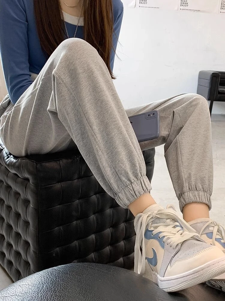 吸汗常规款常规口袋高弹休闲裤阔腿裤宽松秋季小个子裤子女款