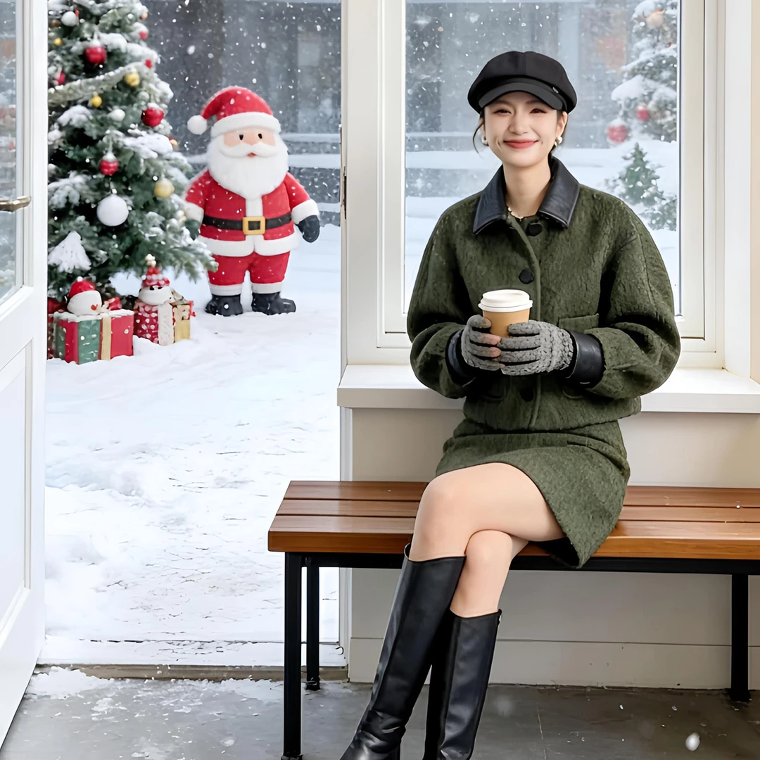 慵懒高级感穿搭套装女春季气质撞色翻领短款外套高腰半身裙两件套