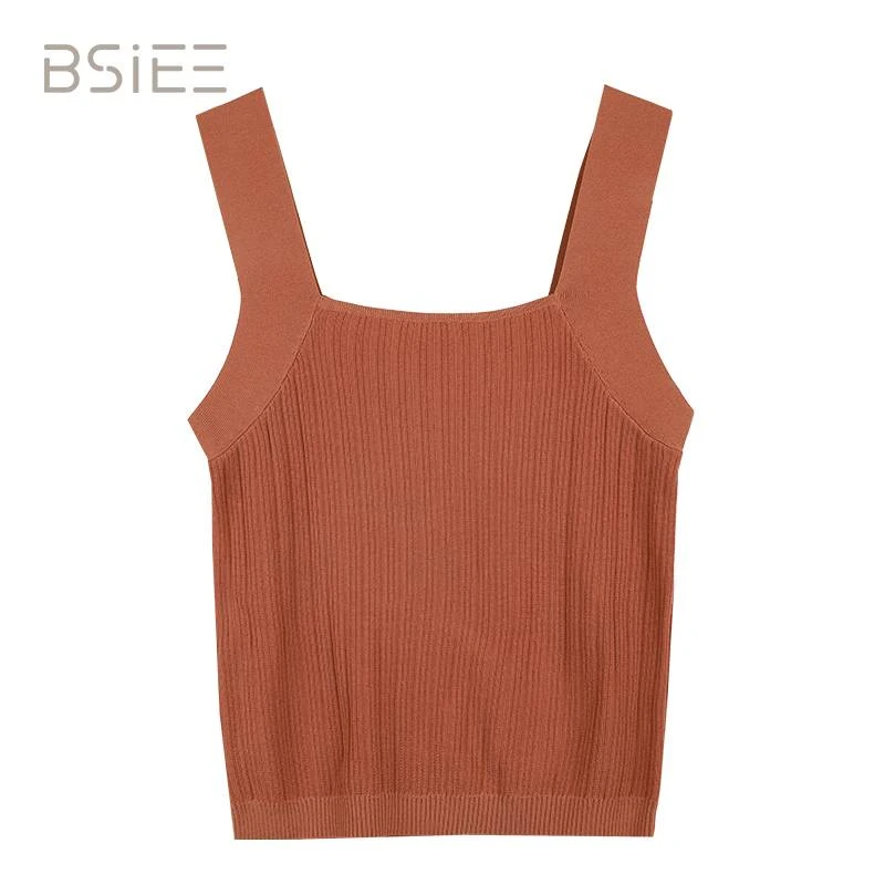 BSIEE/本涩宽边背心显瘦通勤时尚纯色修身打底百搭短款小众设计感