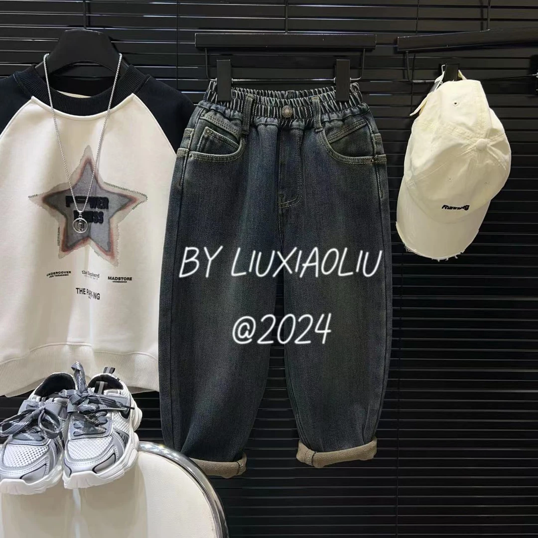 杭州六小六正版 BY LIUXIAOLIU秋冬季儿童加绒牛仔裤12216