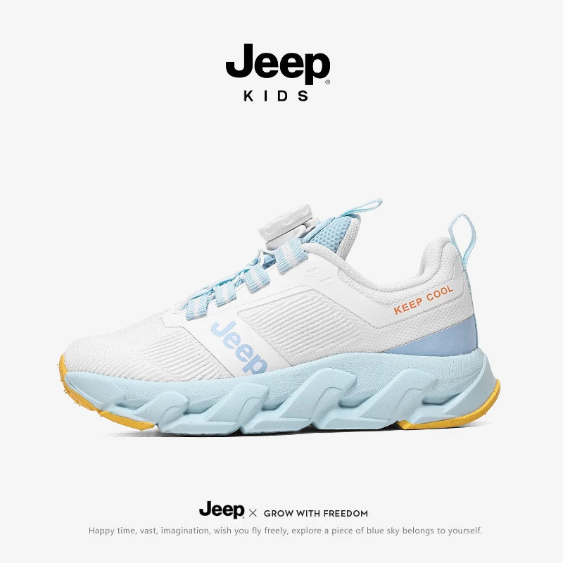 jeep儿童小白鞋子春秋网面透气跑步鞋2025新款男童轻便软底运动鞋