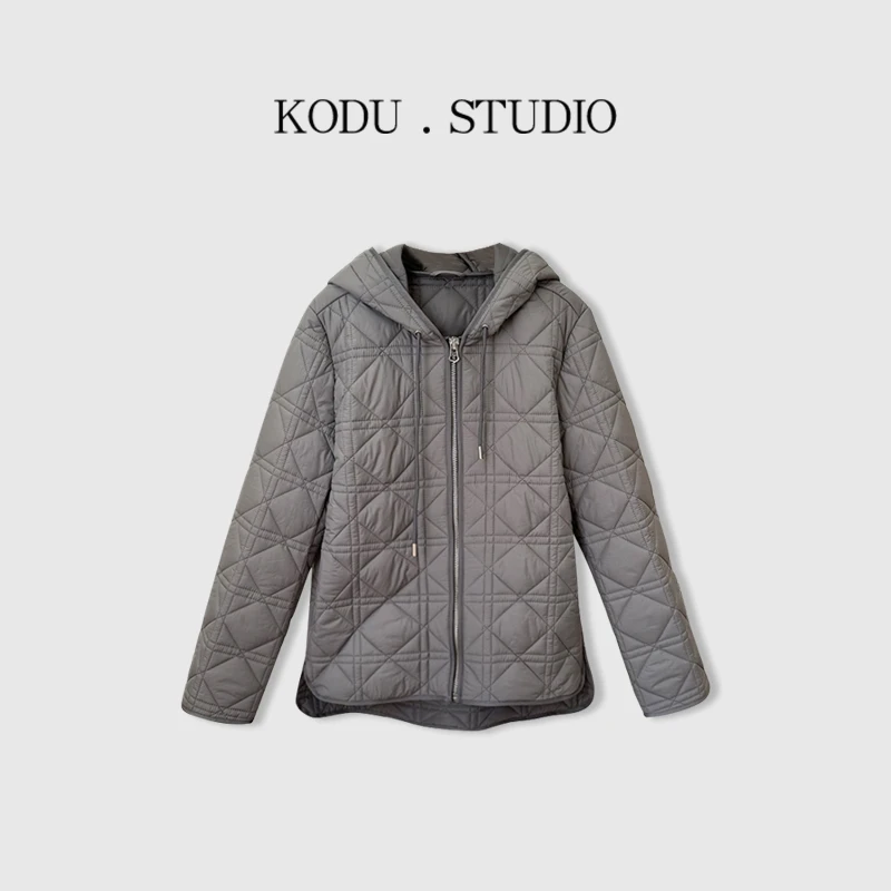 【刻度KODU】01-JC1897秋冬季经典拉链连帽抽绳菱格棉服