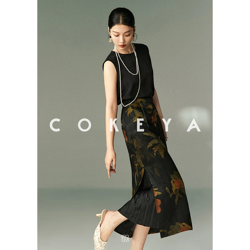 COKEYA/东方美人~宋徽宗古画 非遗香云纱花罗6A级真丝包臀半身裙