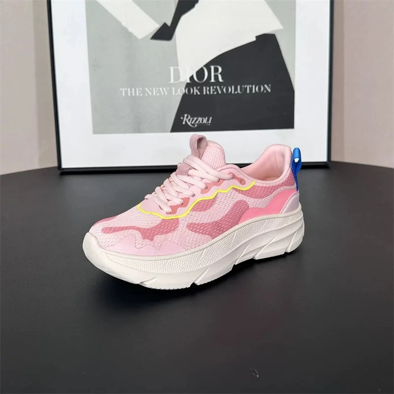 2025夏季女士鞋网面厚底系带运动鞋慢跑休闲鞋61108