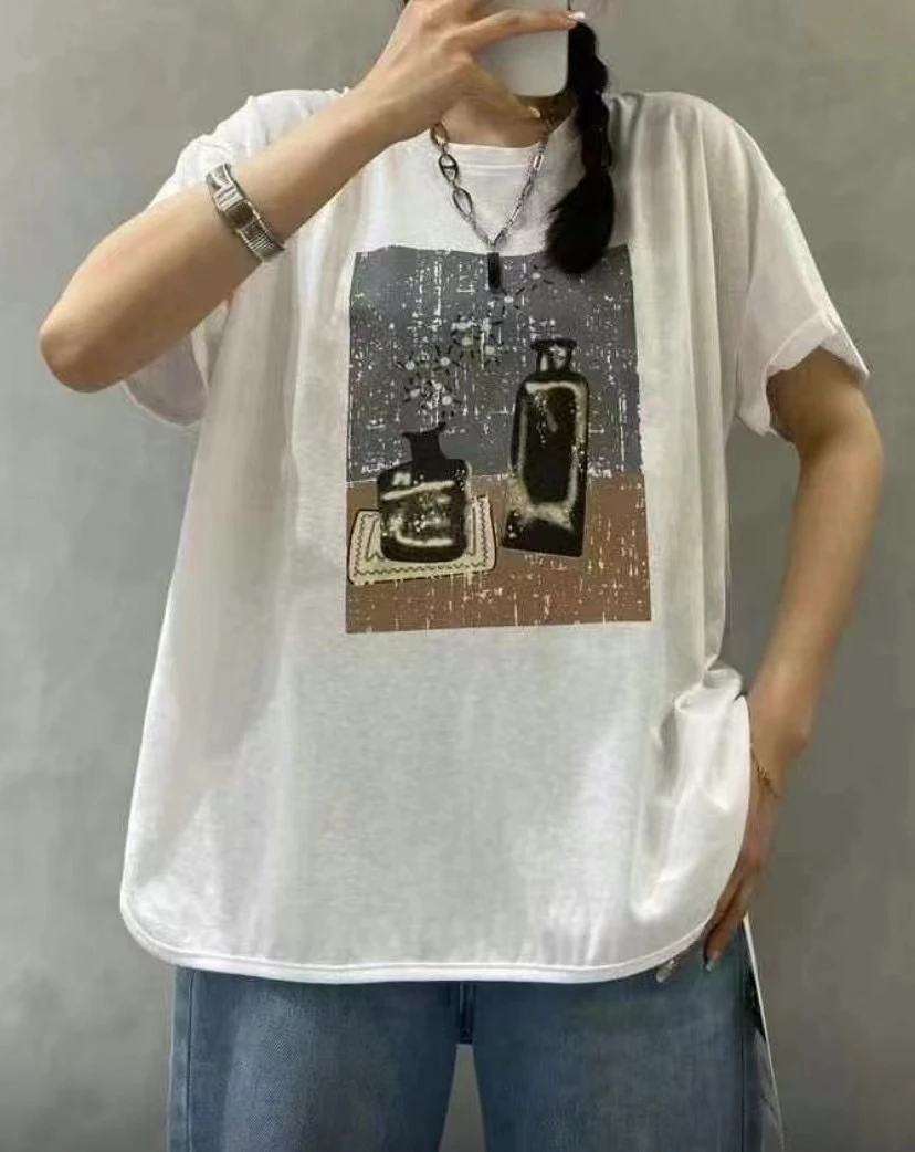 韩版圆领花瓶印花短袖（2571）