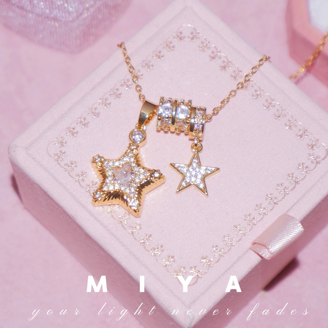 钛钢锆石项链 Star Land~ 幸运加倍~甜酷星星项链
