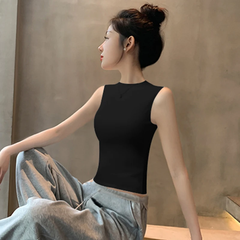 2025新款黑色短款工字吊带背心女夏季辣妹高腰外穿打底无袖上衣潮