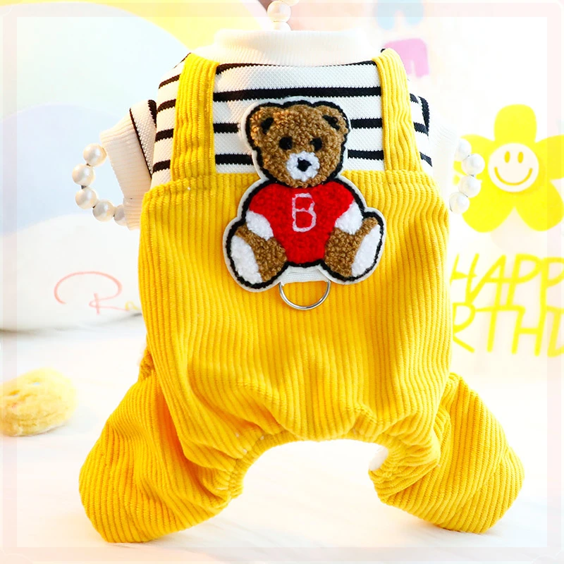 狗狗衣服秋冬装厚款灯芯绒四腿棉衣背带可牵引小型犬泰迪宠物6277