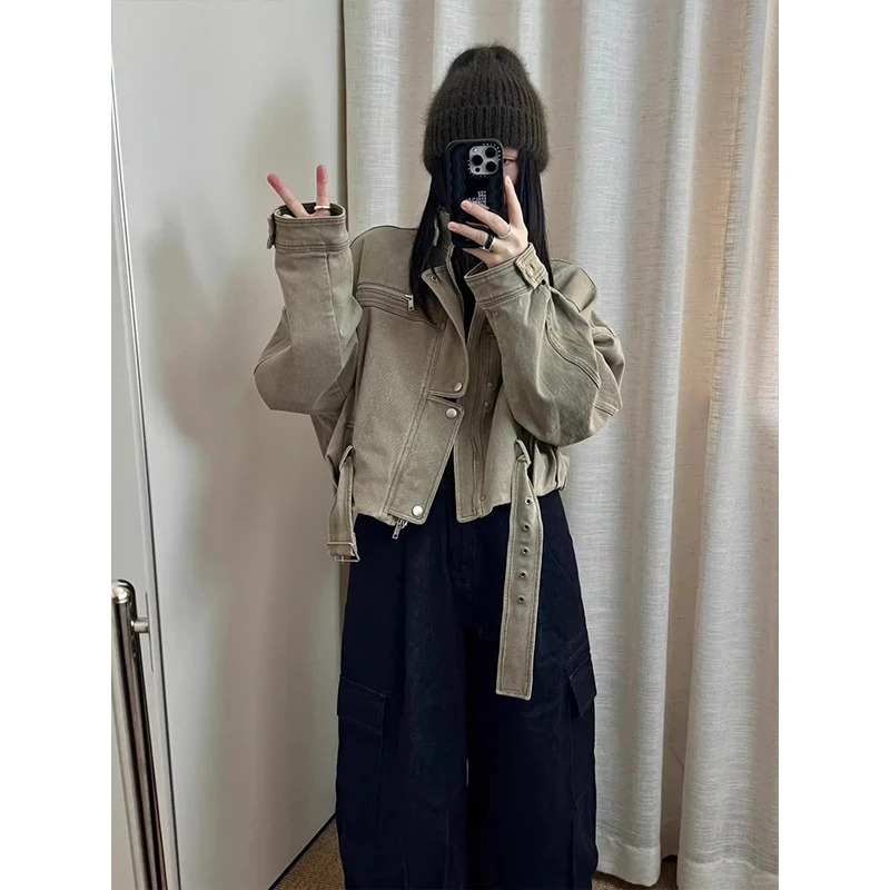 美式复古工装风立领短款外套女2025秋季新款设计感机车夹克上衣潮