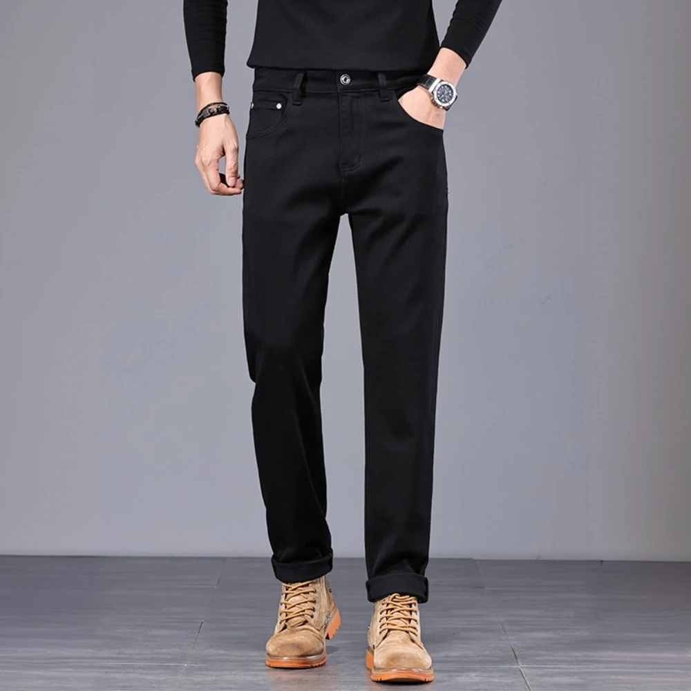 JJ秋季新款美式复古原浆黑色牛仔裤男士宽松直筒高端赤耳丹宁长裤