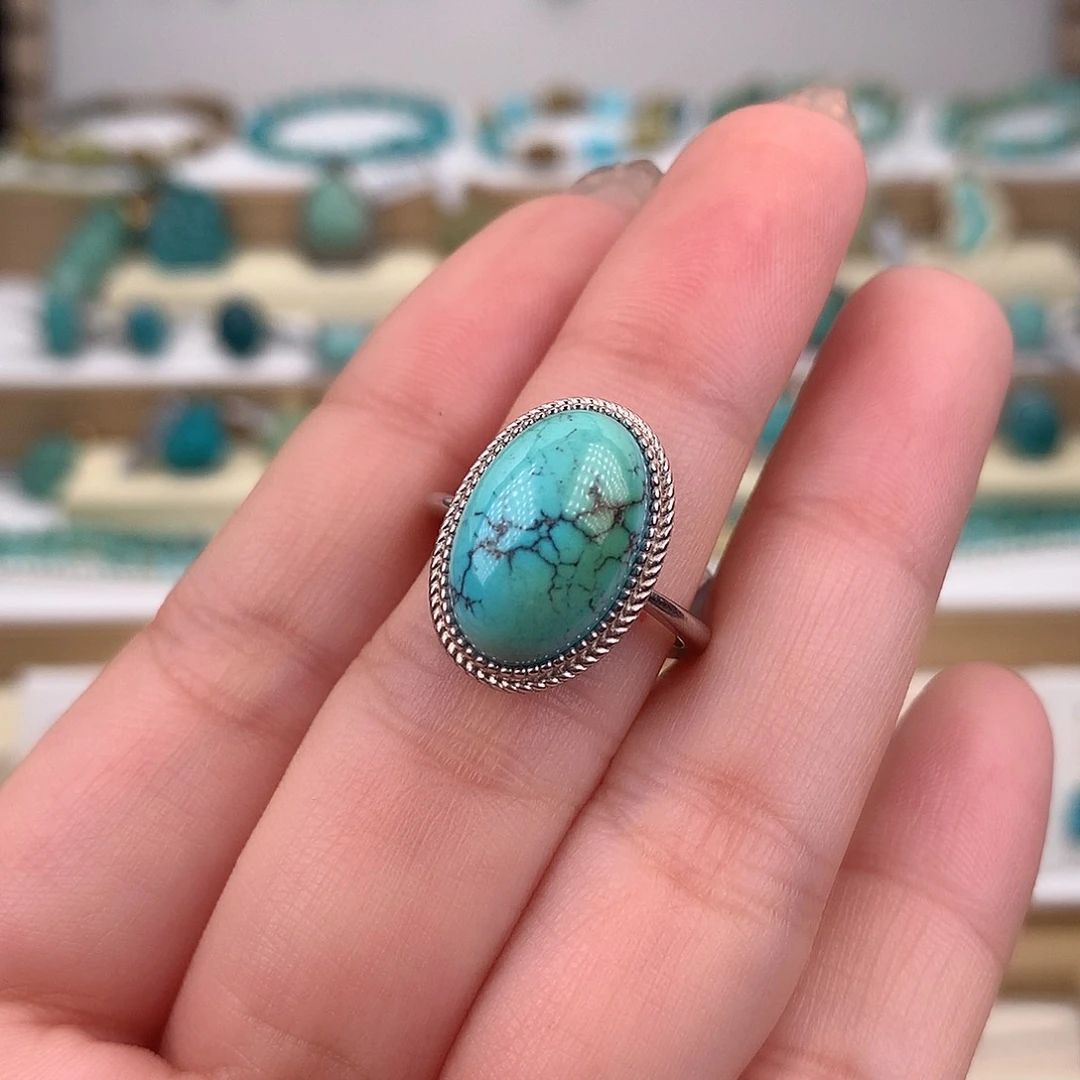 绿松石银S925镶嵌戒指