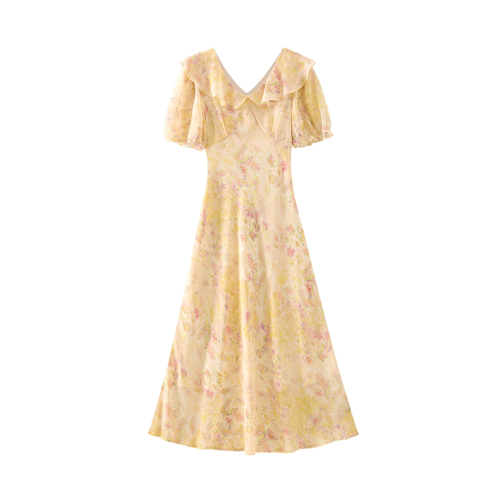 【封后轻奢设计】【花束圆舞曲】柔情高级感印花晕染连衣裙3126