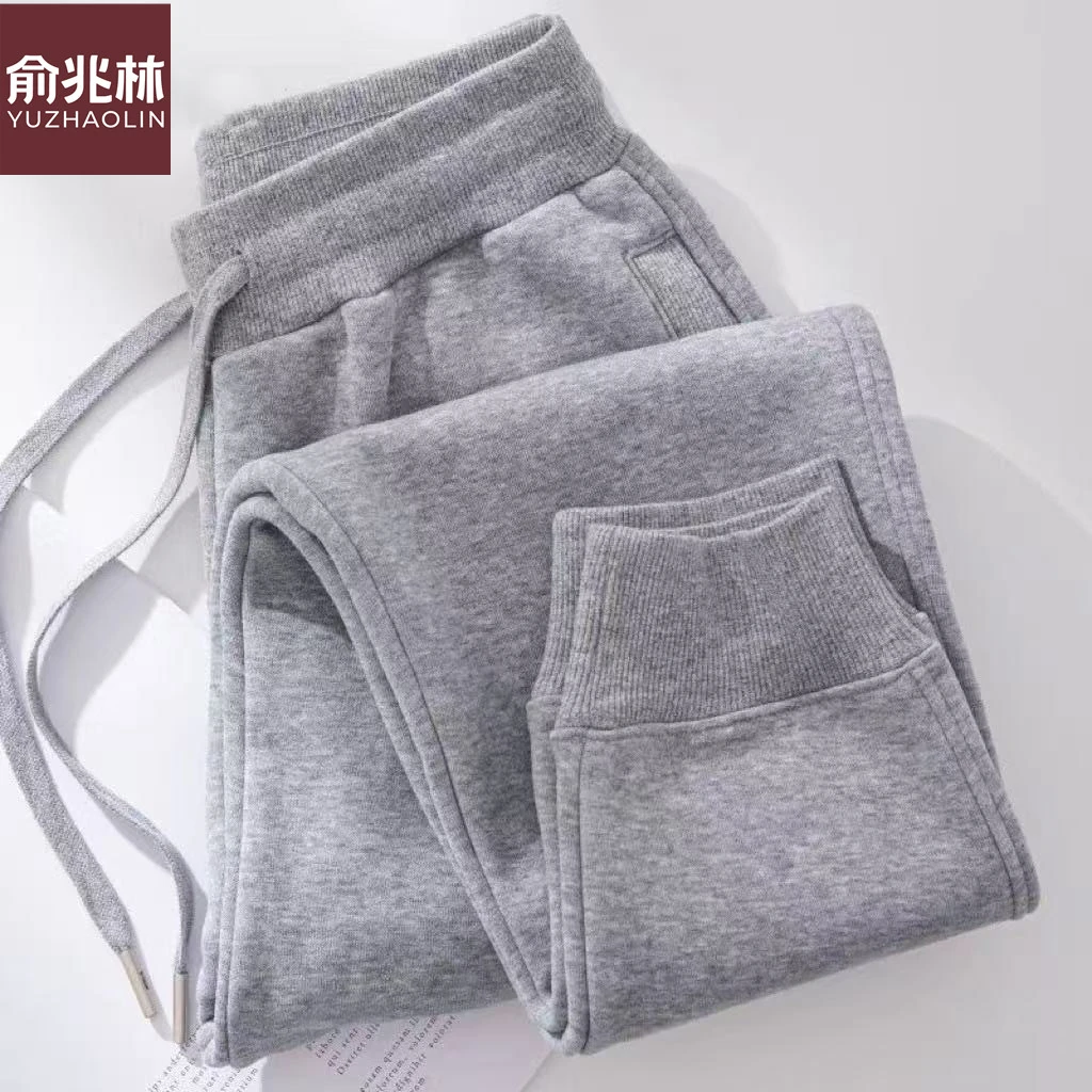 【俞兆林】纯棉宽松长裤休闲裤厚款灰色微弹力加绒春秋加厚哈伦裤