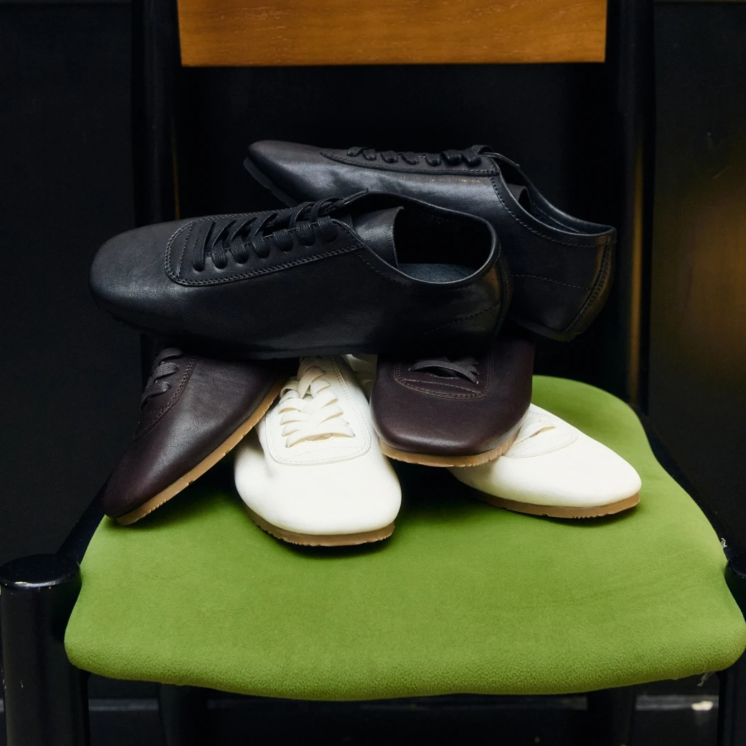 PrettyRiver复古方头薄底德训鞋女简约高级感运动牛皮德训休闲鞋