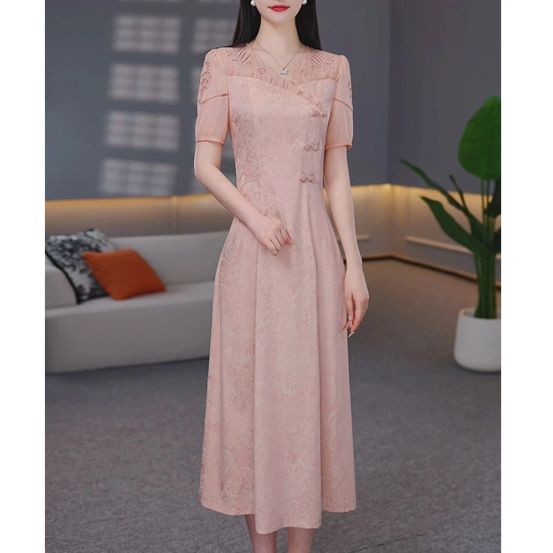 DBF-25AA155MJ 新款时尚2025年精致显瘦气质中式连衣裙 M-5XL