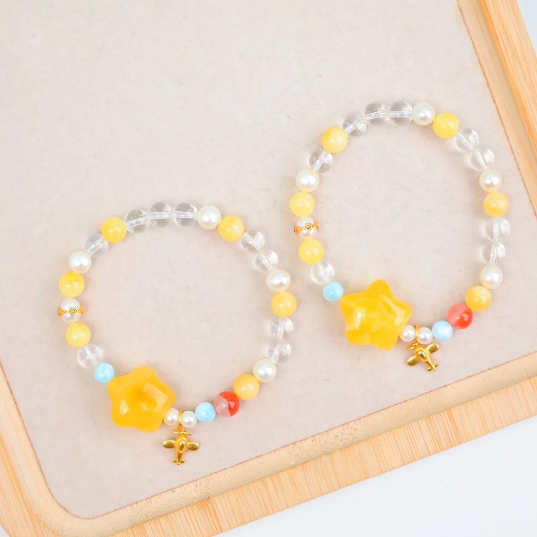 【琪琪珠宝】精美时尚蜜蜡星星手串——多样性发货发其一