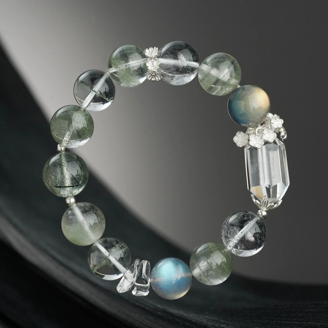归真【常青】绿幽灵 灰月光 白水晶 S925银天然水晶手链