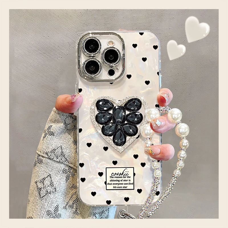 爱心公仔适用苹果15promax华为oppo小米iPhone16精孔贝壳纹手机壳