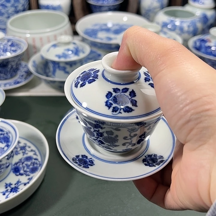 微瑕柴窑工笔团花三才