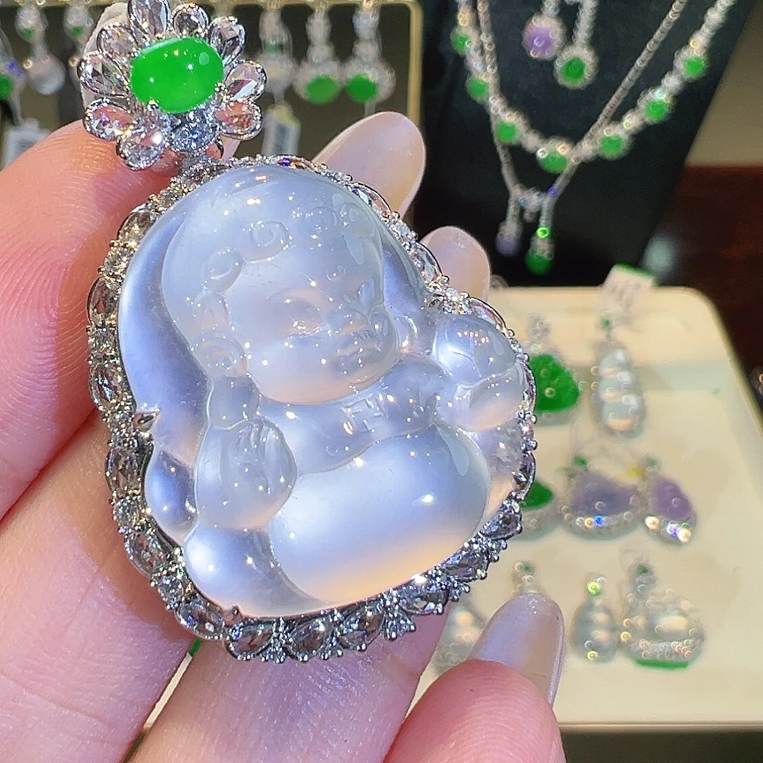 翡翠18K金镶嵌吊坠(不含链)翡翠
