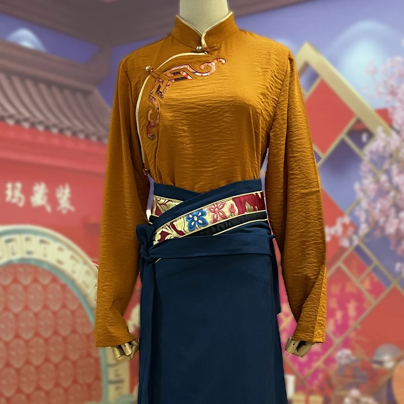 藏装衬衫气质长袖锅庄舞百搭上衣透气女士藏式秋冬复古衬衣ins