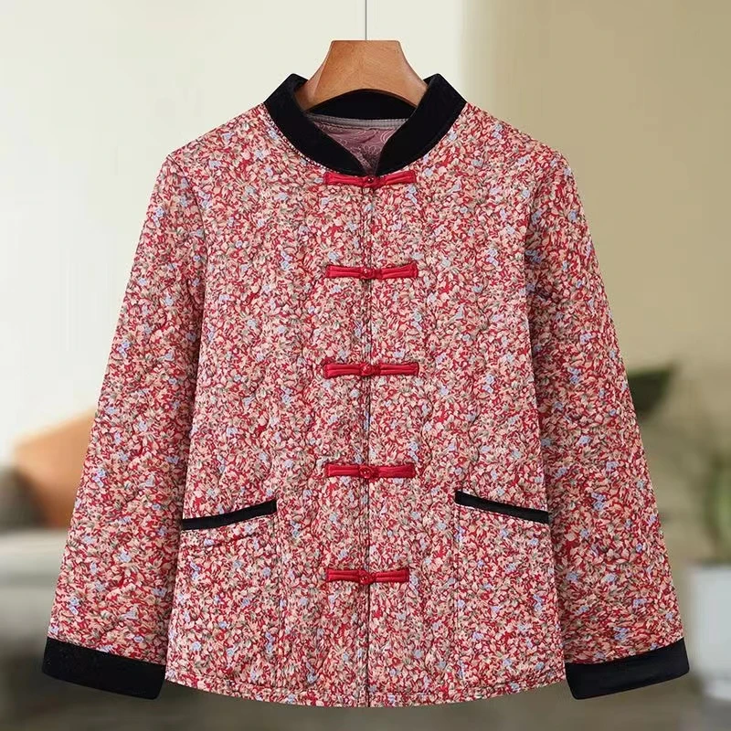 冬季女装碎花棉袄棉服中老年妈妈保暖上衣加绒加厚棉衣盘扣外套潮