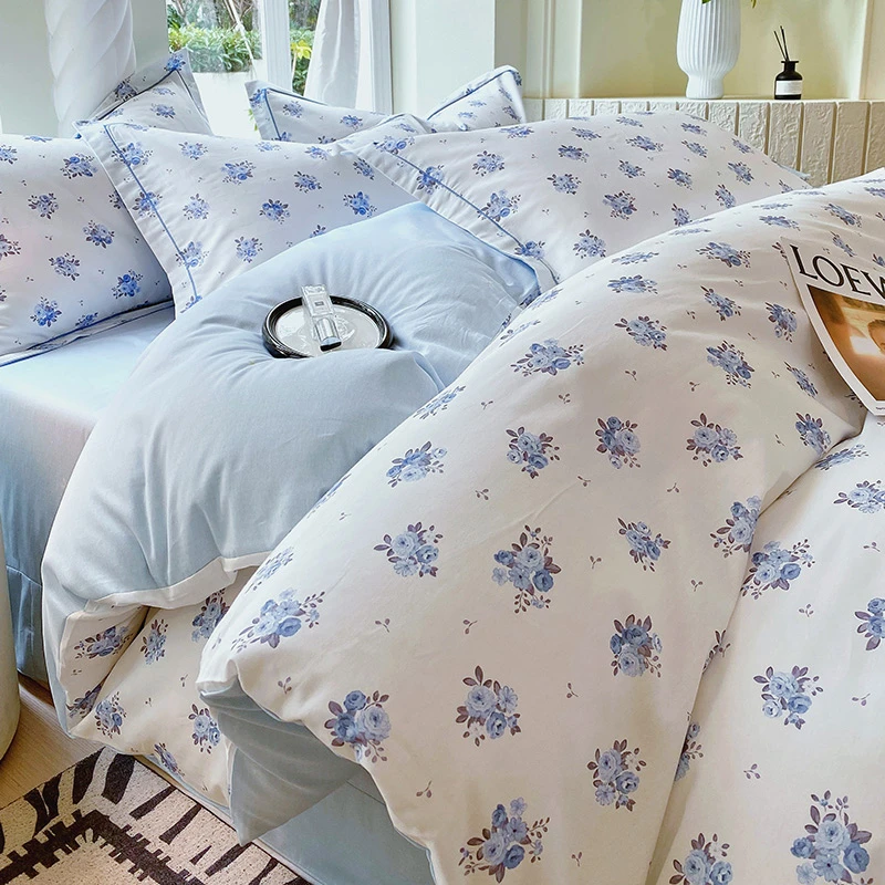 100%全棉四件套13372纯棉印花被套床单小清新被罩床笠款床上用品