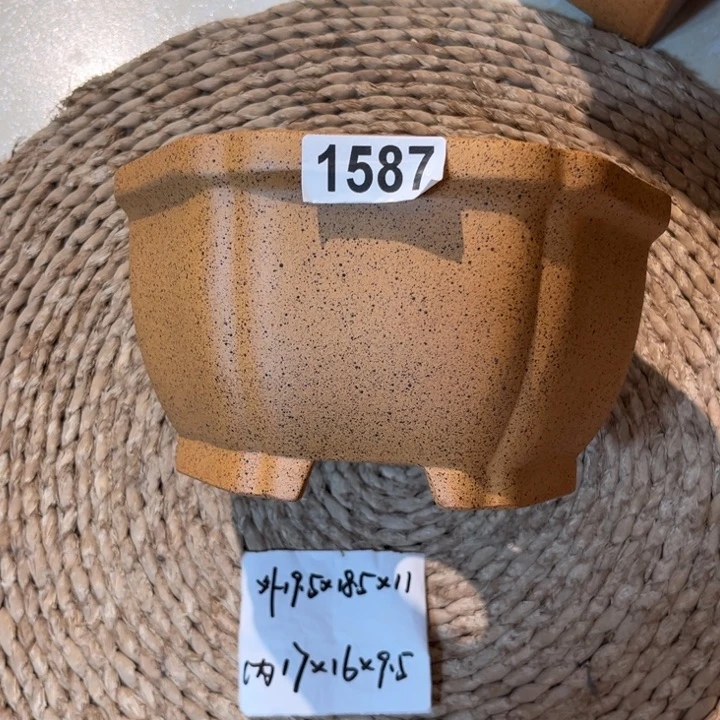 紫砂花盆  柴烧南瓜六方1587