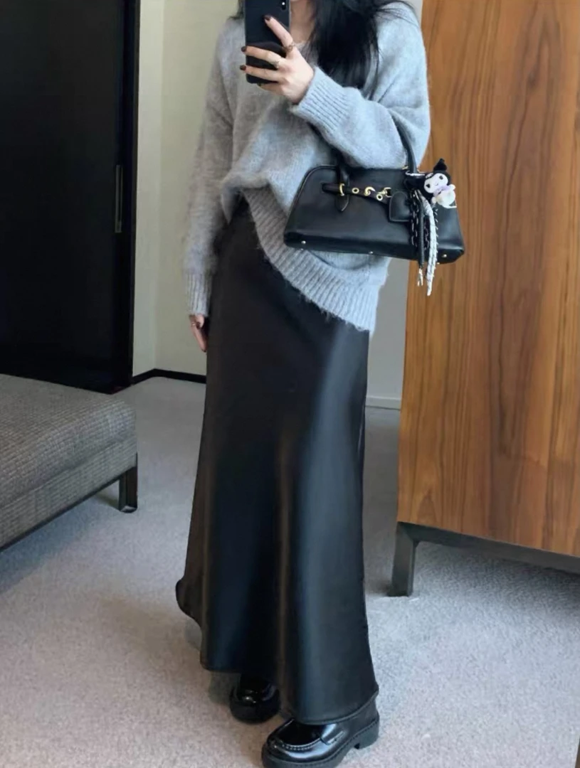 【秋冬新款】MT‘ 缎面加绒A版半身裙’  高腰显瘦气质百搭设计感洋气