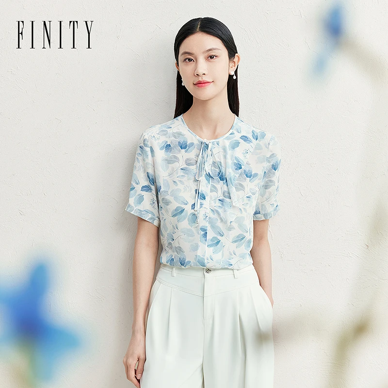 【0526】FINITY 100%桑蚕丝碎花气质时尚休闲衬衫百搭 F21Y3C38C2