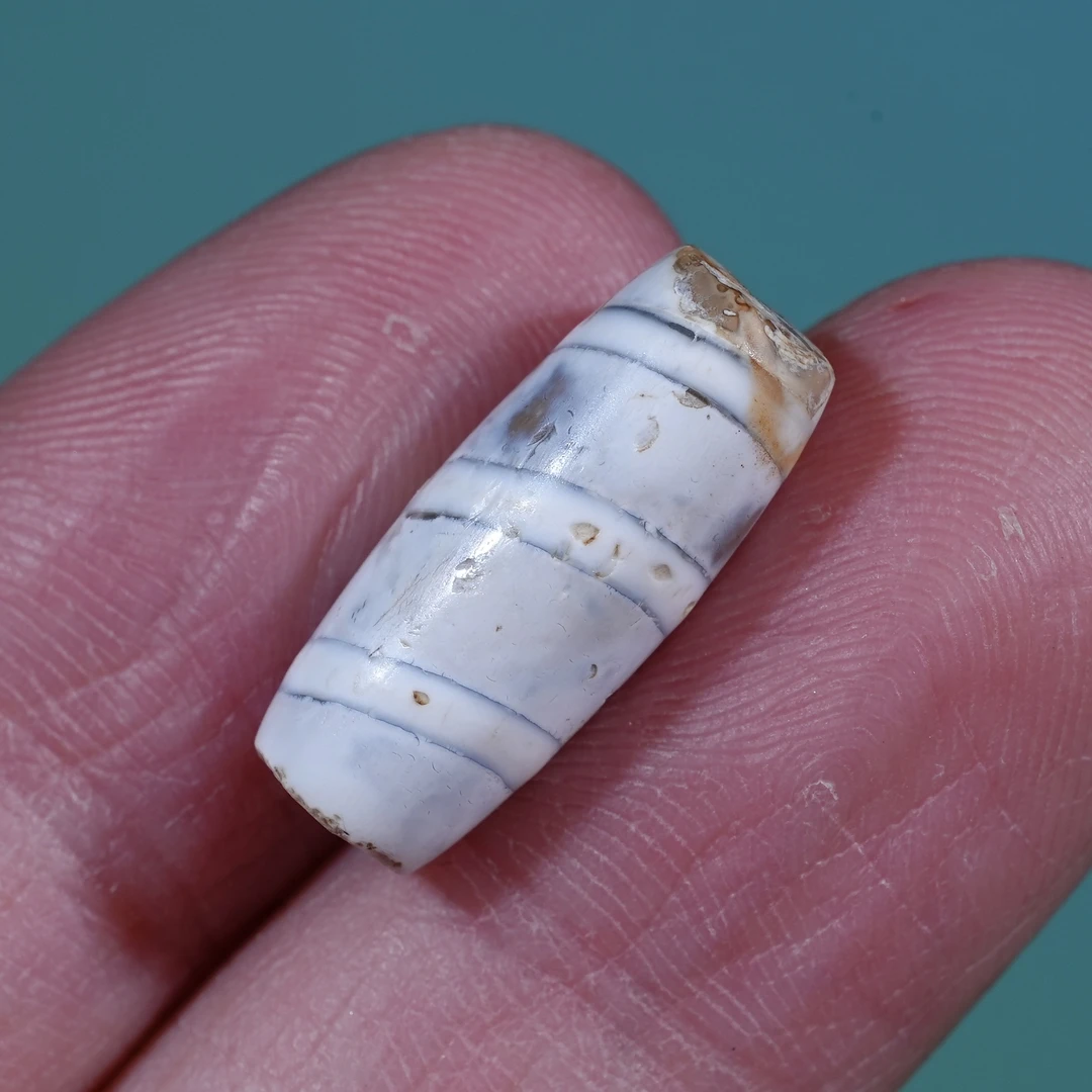 【古珠】8*19.6mm千年措思蓝沁彩虹三线管珠pyu珠玛瑙材质保真保老