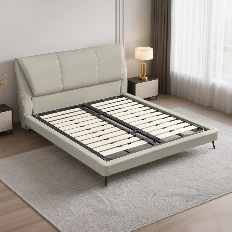 皇朝【软床】梵星轻压摔头层黄牛皮高脚齐边床DA2504